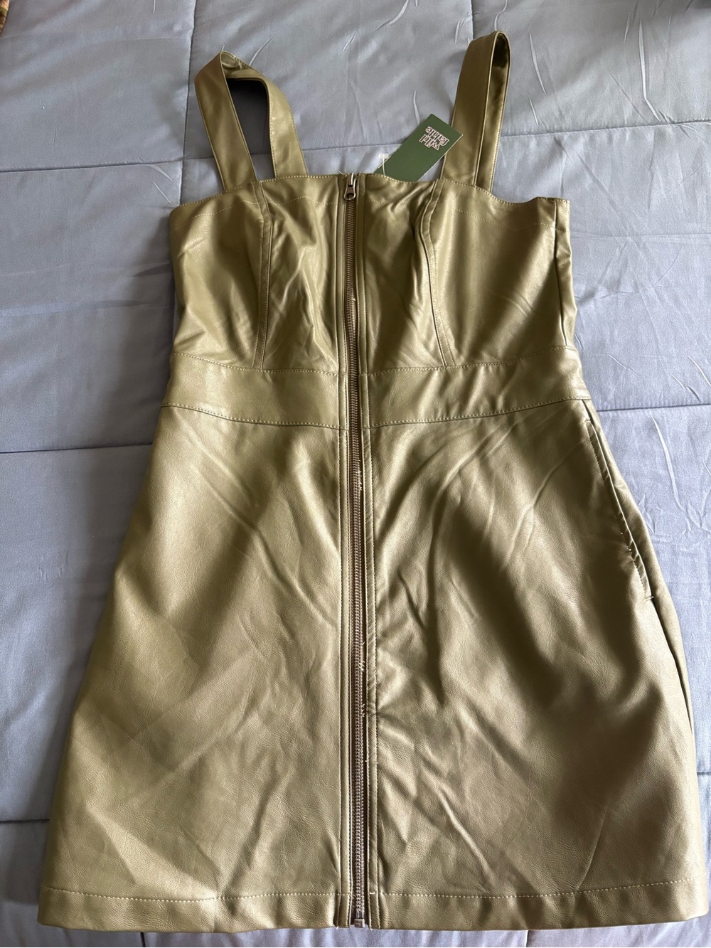 wild fable Olive Faux Leather Zip-Front Mini Dress
